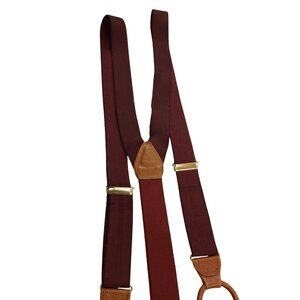 Paul Stuart Solid Brass Suspenders Burgundy Leather Ends & Adjustable Straps